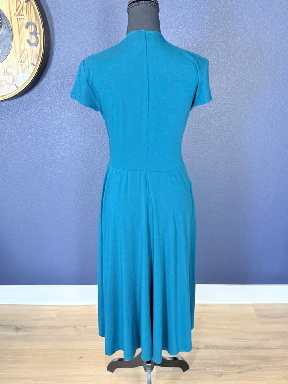 Reformation Teal Lace Up Short Sleeve Fit Flare Midi Dress | Large - Picture 3 of 8